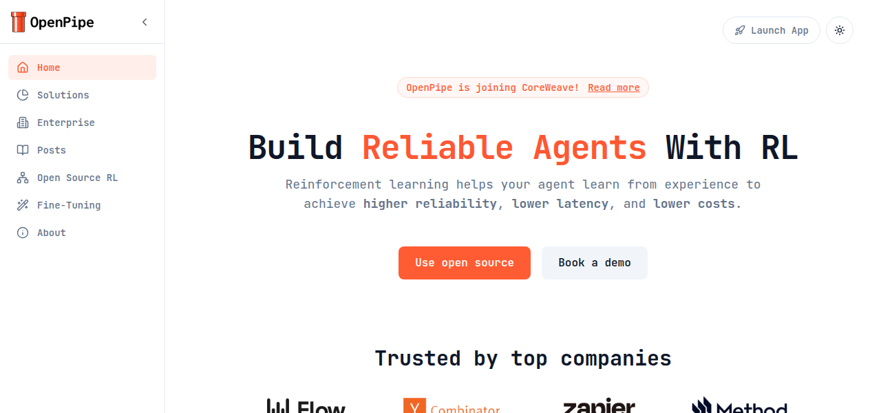 Snapshot of OpenPipe Agents